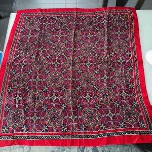 Beautiful Silk Paisley Scarf Red, Blue, Brown ~ 31" Square ~ Japan